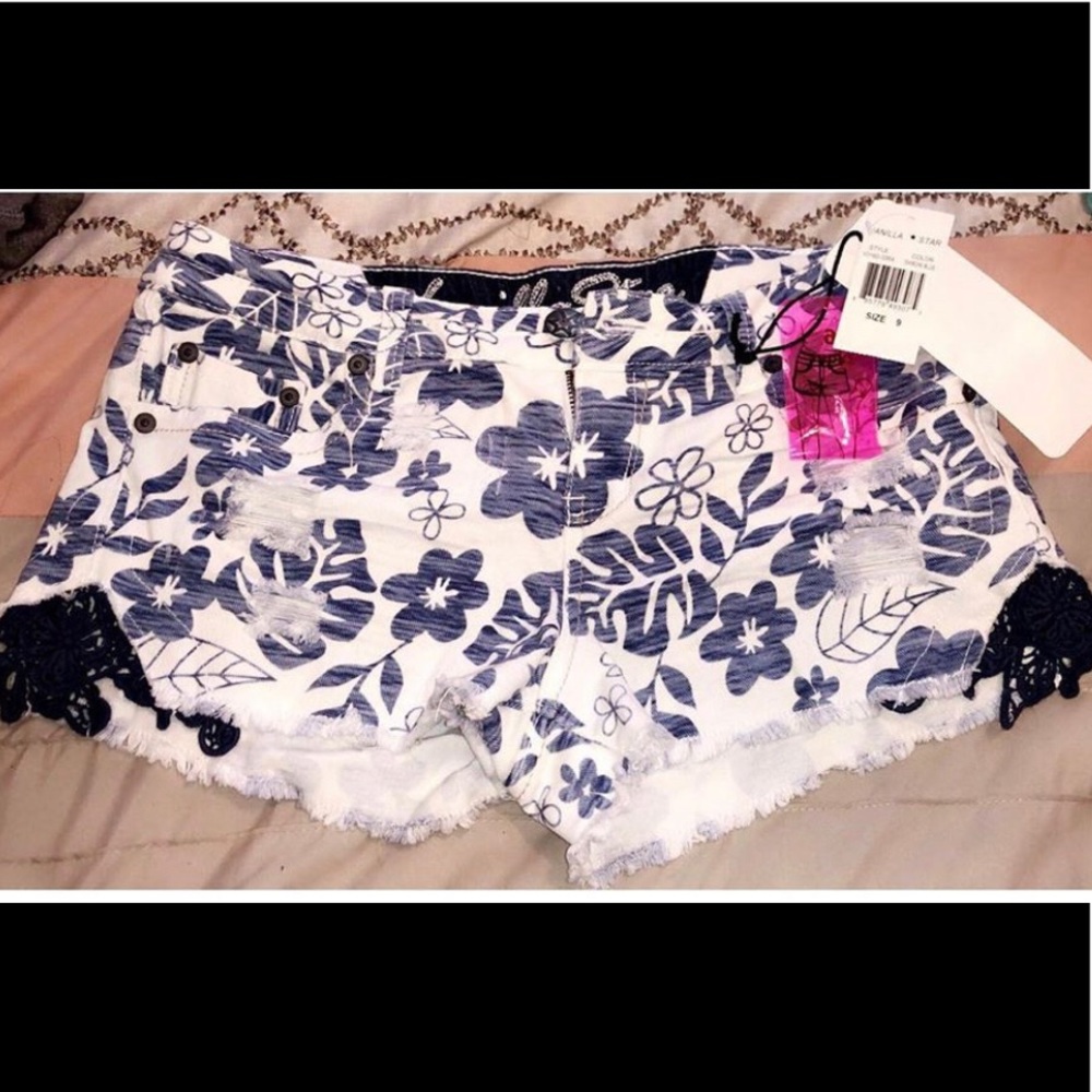 White and blue, with Lace, Shorts. NEVER WORN